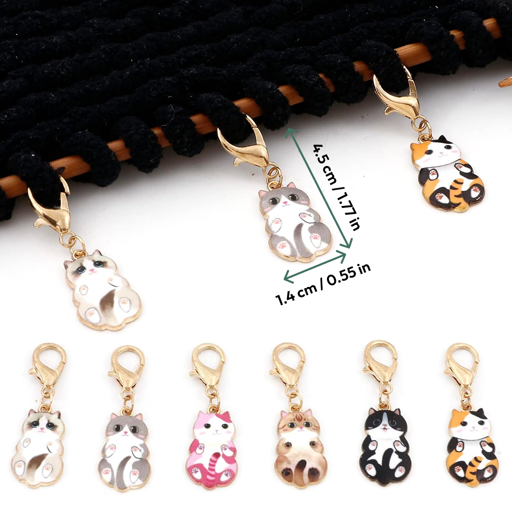 Enamel Cat Shape Stitch Marker Set 6Pcs
