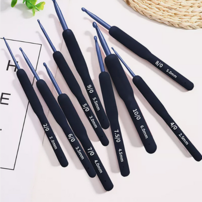 9 Pcs Blue Crochet Hook Set with Soft Handle