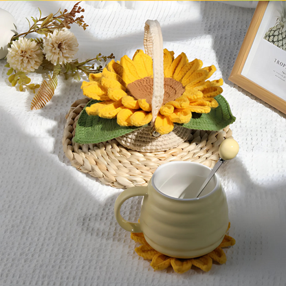 Sunflower Pot Crochet Kit with 5pcs Coasters
