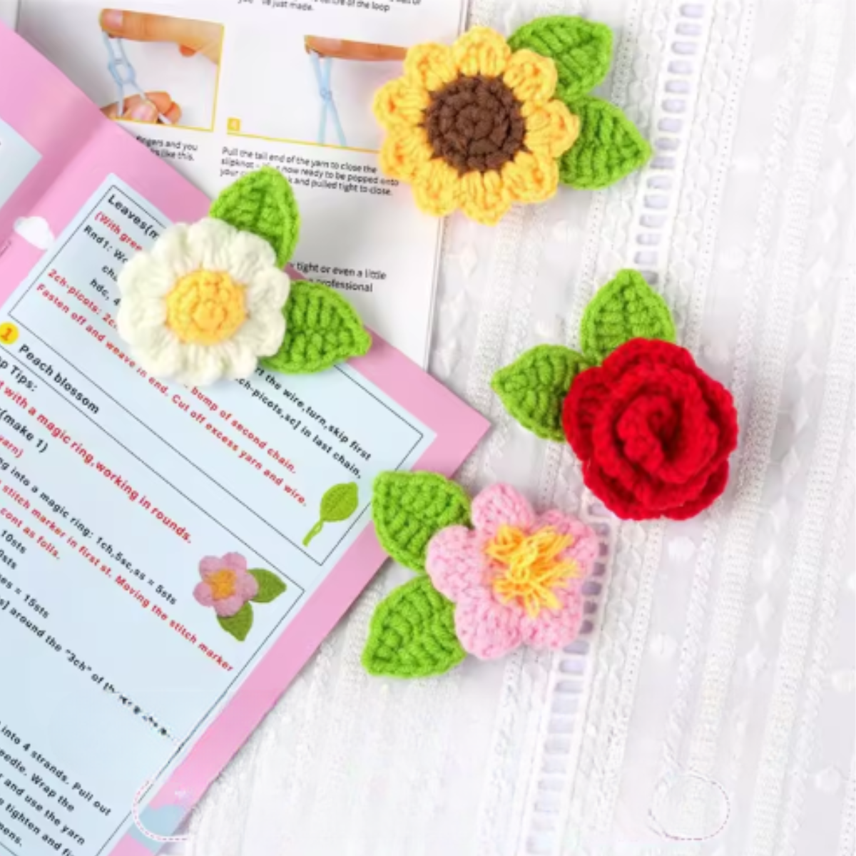 Crochet Flower Brooch Kit 4pcs