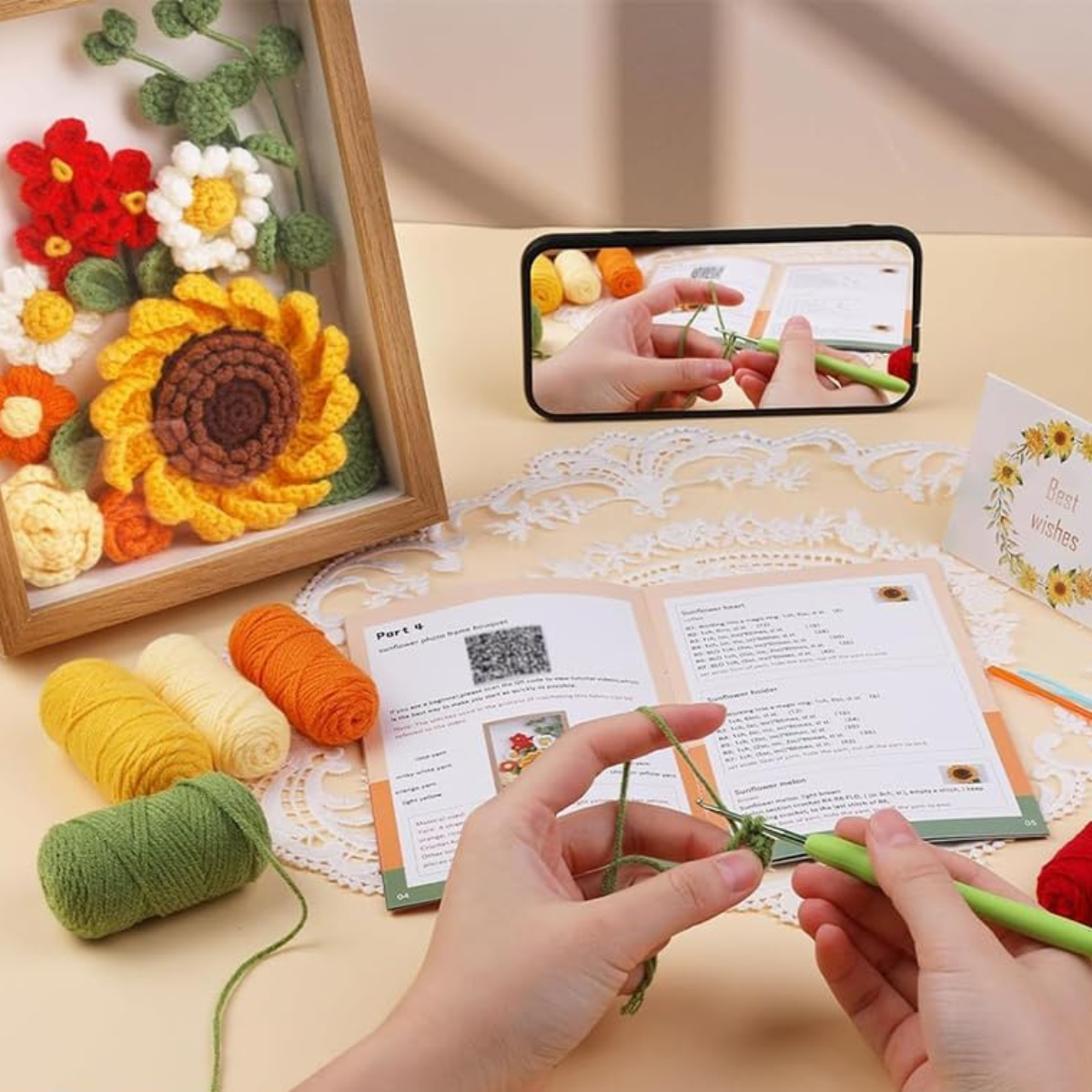 Sunflower Crochet Kit with Frame