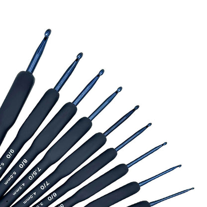 9 Pcs Blue Crochet Hook Set with Soft Handle