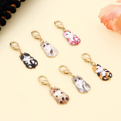 Enamel Cat Shape Stitch Marker Set 6Pcs