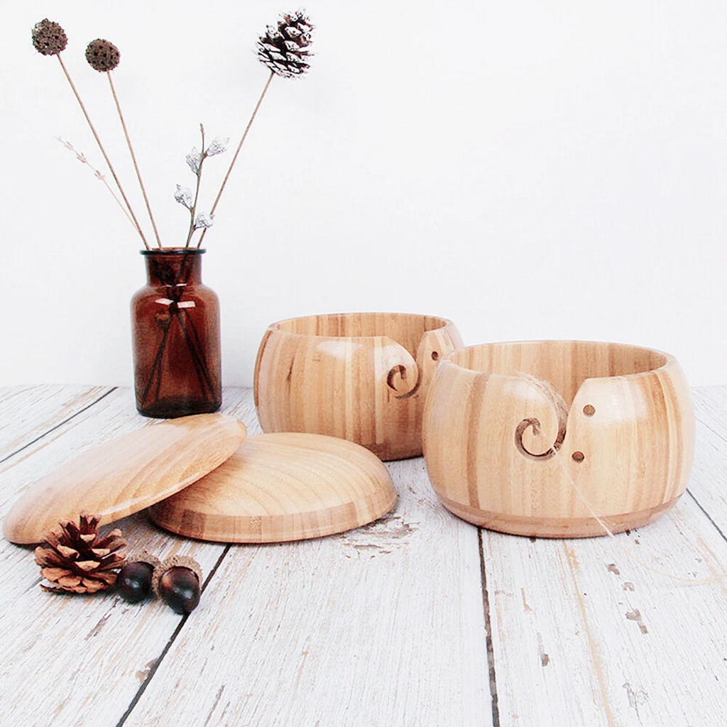 Wooden Yarn Bowl With Lid