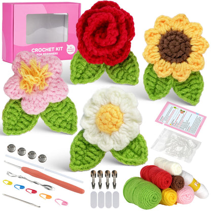 Crochet Flower Brooch Kit 4pcs