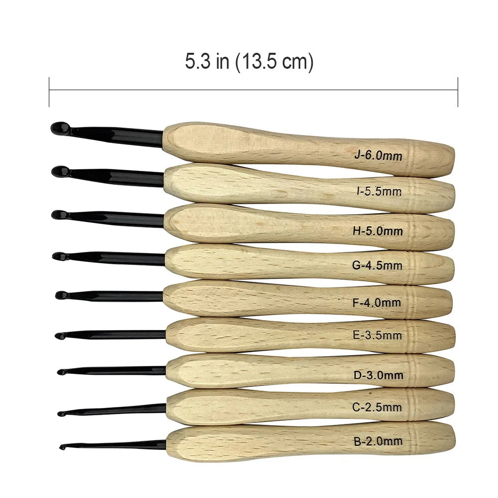 Wooden Handle Crochet Hooks 9 Pcs